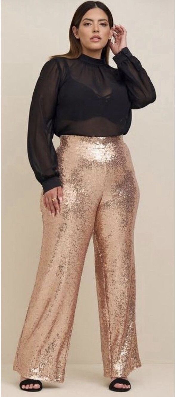 Torrid Pull-On Wide Leg Sequin High-Rise Pant Women's Size 4R